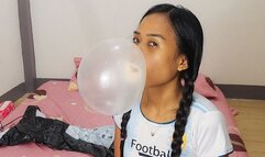 Sexy Cherrleader Camylle Blows Bubblegum Bubbles Until They POP In Her Face
