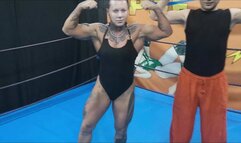 Belorussian fem bodybuilder dominates a red haired guy