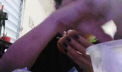 Sexy secretary giantess unaware accidentally eats her tiny shrunken co-workers in a sandwich and french fries and soda Burping & Full belly show Vore