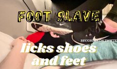 Foot slave licks shoes and feet