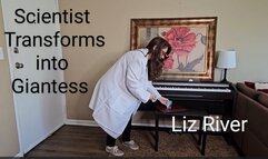 Short Scientist Transforms into Giantess stomps Fruit Town, Liz River, Wet and Messy, Naked Giant, Busty Brunette