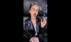 Smoking Marlboro in Leather Jacket