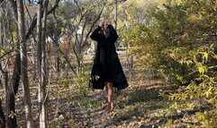 girl was walking and stuck her shoes to the floor, then took off her shoes and stuck her stockings to the floor, her legs were all smeared with glue