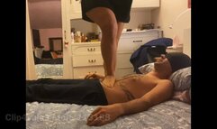 Ariel soft trampling on bed