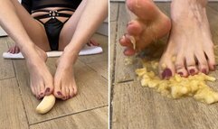 Banana footjob and banana crushing and smashing