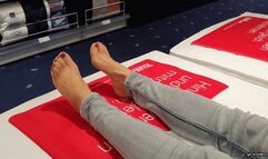 Shoeplay in pantyhose in the furniture store HD mp4 1920x1080