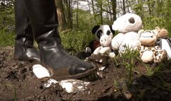 Cute plushies crushed into the mud