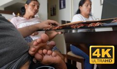 Footjob under the table - Quick hiring process - Marilyn & Sabrina