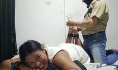Ceci tickled on the soles by the police man