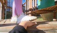 hand trample in cute used Adidas sneakers