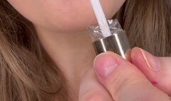 Red Lipstick And Clear Glitter Gloss Worship