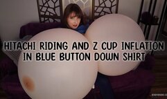 Hitachi Riding and Z Cup Inflation in Blue Button Down Shirt