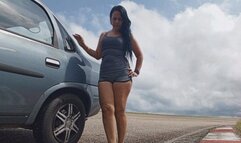 Shescamore ultra sexy barefoot fantasy cranking battle with the chevy Corsa