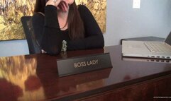 Mistress Kali interviews a new office girl and got herself a foot slave girl instead as she sits on top and have her tired stockings feet worship by her new found slave girl