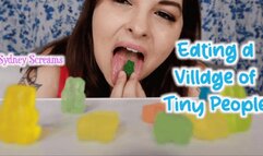 Eating a Village of Tiny People - A giantess vore scene featuring GTSV, mouth fetish, gummy vore, tiny man POV, and face fetish - 1080 MP4