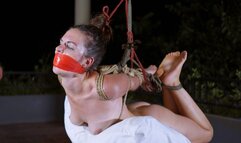Unbearable cruel bastinado in hogtie for sub slut