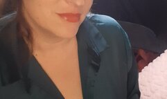 Smoking in sexy satin top