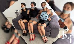 PVC Delight with Simona, Mara & Luana: WrapGag, Taped Legs, Hands & Ankles - Skirts, High Heels & Tank tops