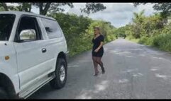 Mia Soles pedal pumping and driving the Toyota Prado with double camera