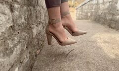 Tan High Heel Dangle with Pretty Feet and High Arches