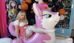 Little Red Rides And Cums On Inflatable Pink Husky