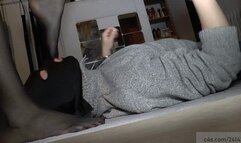 Femdom nylon feet worship, her feet on face, kissing feet and legs