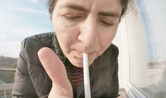 A lot of smoke in my mouth, and spit