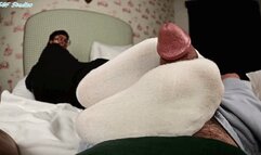 Nerdy asian with funky socks and sweaty toes gets a juicy blast!! - MP4