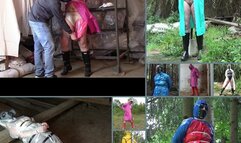 Angela 10x in raincoat bondage