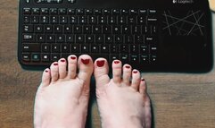 Ruby's Rosy Toes Kicking it on the Keyboard