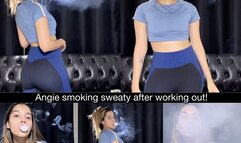 Angie smoking sweaty after working out! - snaps, audible inhales and audible exhales!