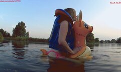 Alla rides hotly on a small inflatable deer and wears an inflatable vest and gets hot pleasure!!!