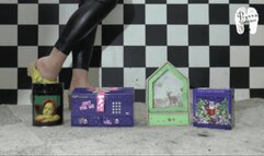 Music boxes under cruel wooden Clogs floor view