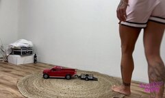 Sneaker-Girl Akira & Katha - Walk over differnet Toy Cars - hot close-ups