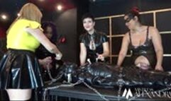 Triple coats of heavy rubber make you Our perfect bondage mummy by Mistress Alexandra, Mistress Ariana, Mistress Tess and Julietta