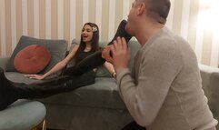 Goddess Ellyah and Faith - Boots worship in Airbnb