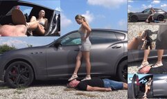 GABRIELLA - I don't want to get dirty my new car - Dirty soles licking, trampling and throatstanding with sandals