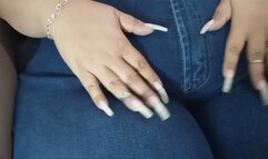Long Nails Scratching Jeans
