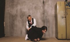 An old man ties up a student girl in the basement.