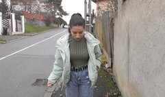 Brunette spits on the street part 2