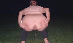 Sunset farts and pissing at night outdoors