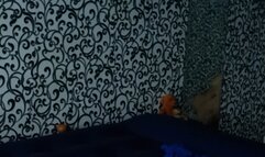 looner play with balloons and gloves on air matress