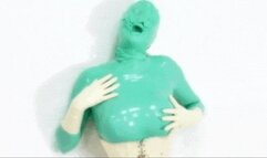 Rubber re-breather slut and her orgsasmus in green latex catsuit - Part 1 of 3 - The beginning of a transformation