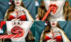 Santa vintage girlfriend sucks a Christmas candy