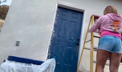 Daisy Duke Hanging Christmas Lights Outdoors Part 3