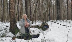 Oral sex in winter forest