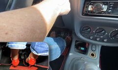 Joyce drives with her right foot barefoot with jewel