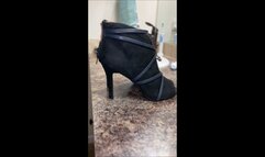 Fucking in Fishnets, Red Lingerie and Black Suede Cum Filled Journee Stiletto Spiked Heel Open Toe Ankle Boots (12-10-2023)