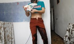 Erika pee in her pants and white sneakers