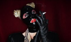Mother of Masks - Smoking With My Favourite Pair of Vintage Leather Gloves in My Latex Pontail Hood